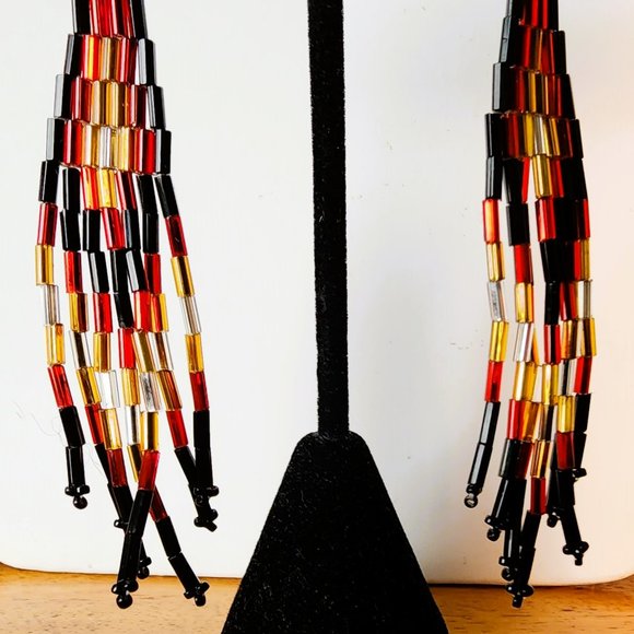 Navajo Beaded Dangle Earrings Dramatic - Picture 1 of 2